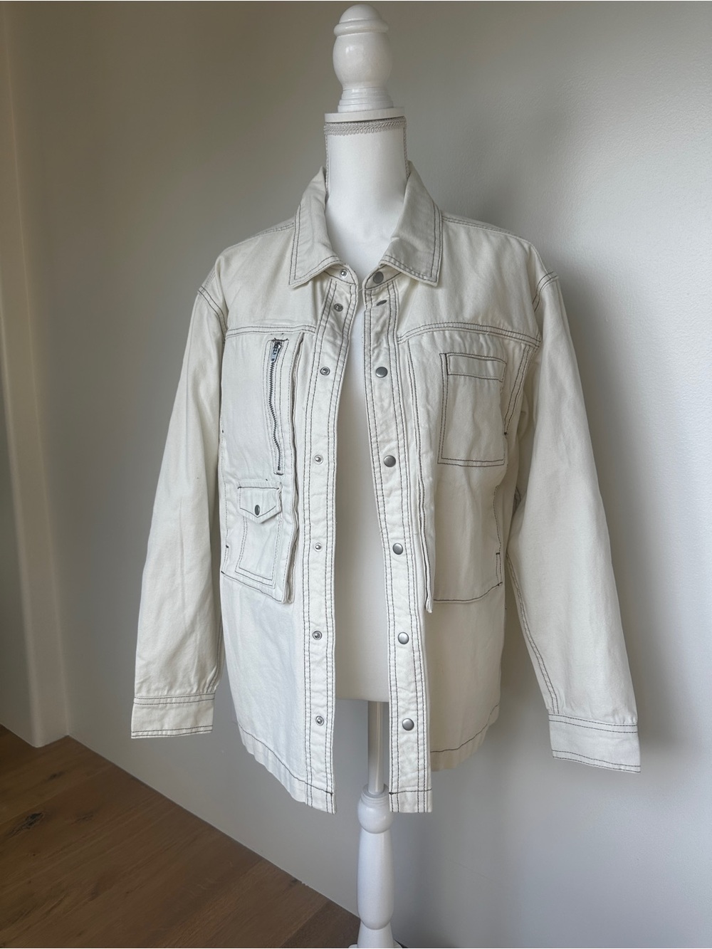OAK + FORT Off-White Utility Jacket with Patch Pockets